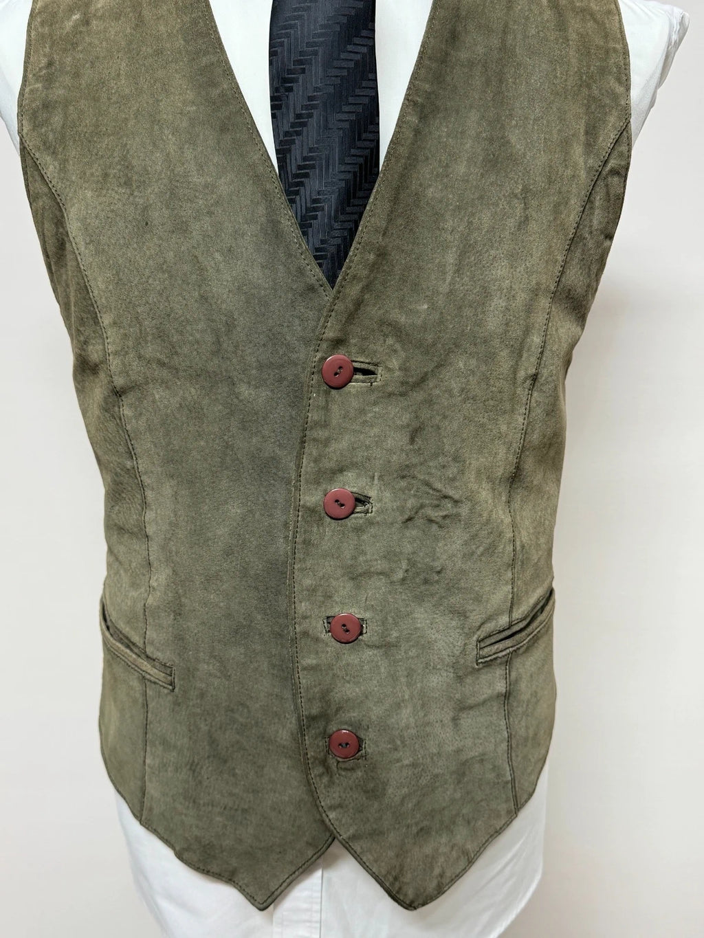 Gilet Uomo Jefferson Industries Vera Pelle Scamosciata Verde Vintage Tg XL (MP15)