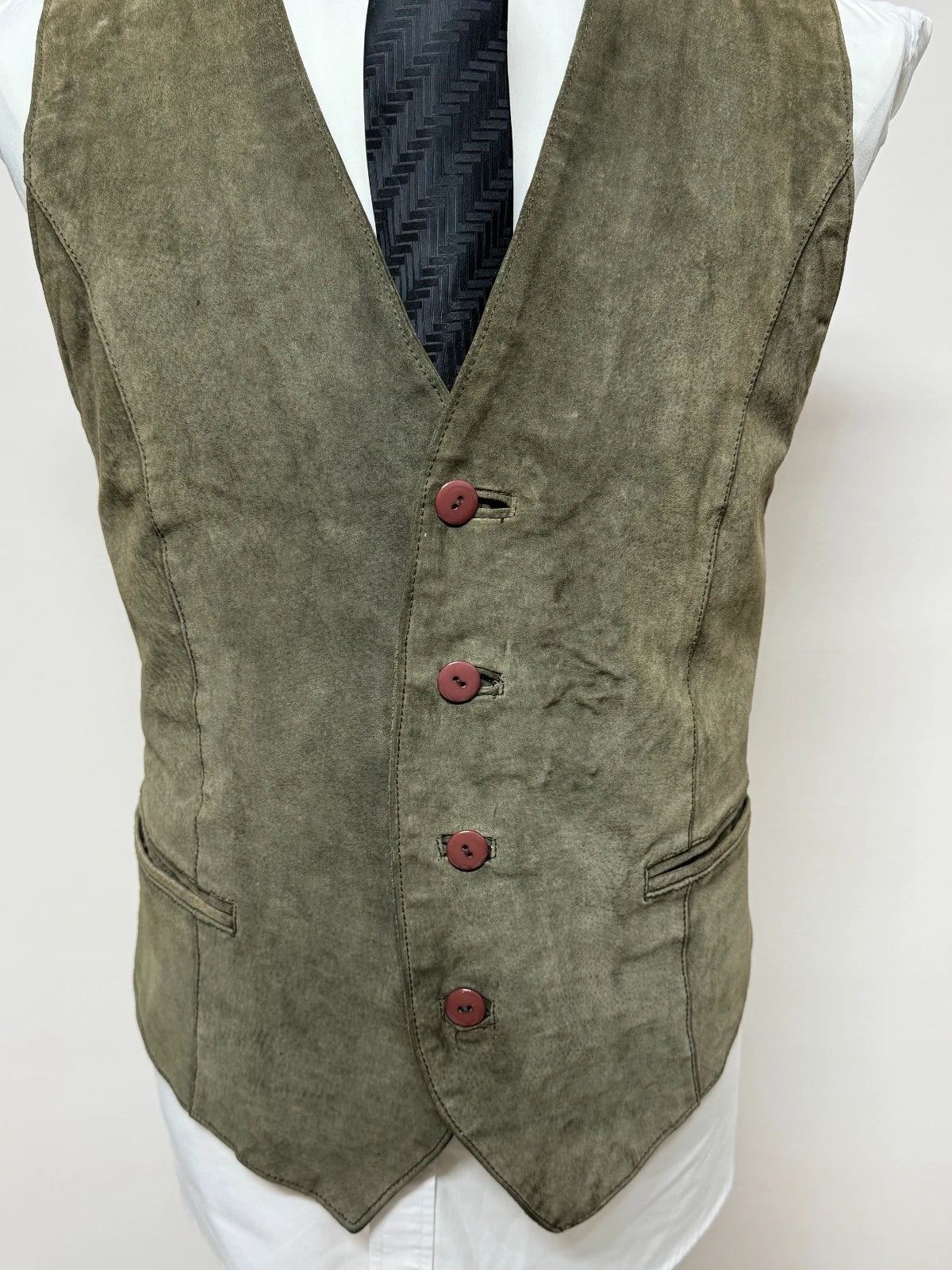Gilet Uomo Jefferson Industries Vera Pelle Scamosciata Verde Vintage Tg XL (MP15)