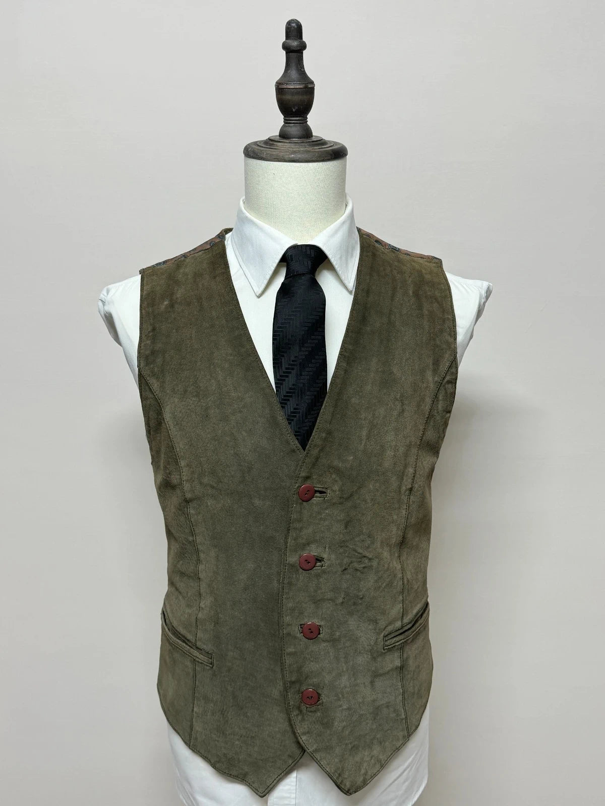 Gilet Uomo Jefferson Industries Vera Pelle Scamosciata Verde Vintage Tg XL (MP15)