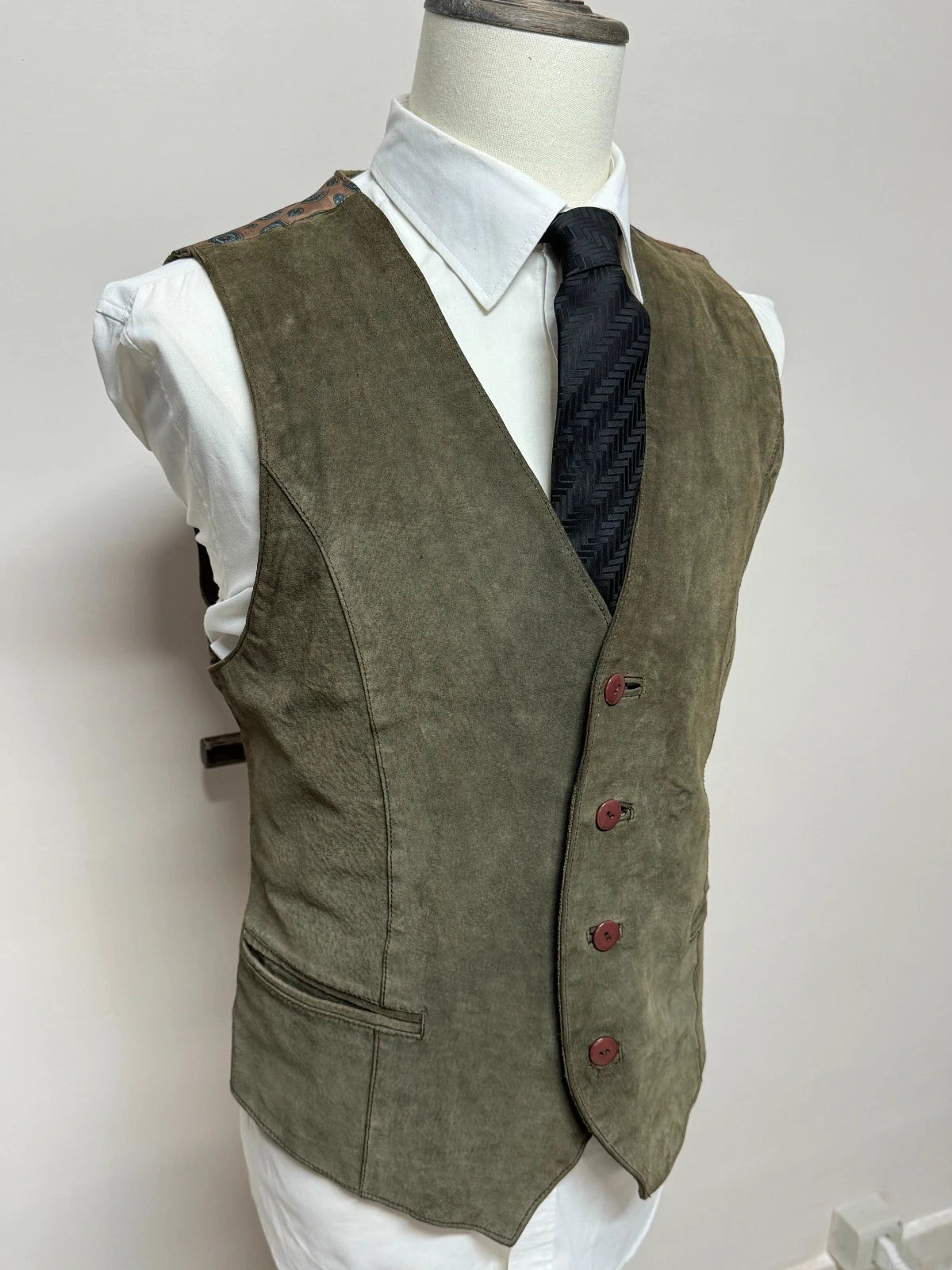 Gilet Uomo Jefferson Industries Vera Pelle Scamosciata Verde Vintage Tg XL (MP15)