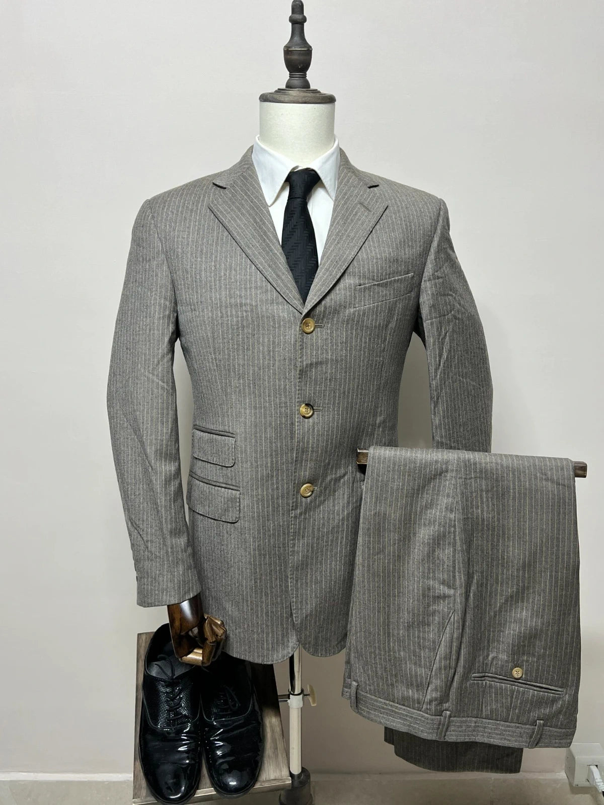 Abito Uomo Gessato Grigio Elegante Sartoriale Taglia 50 (MA29)