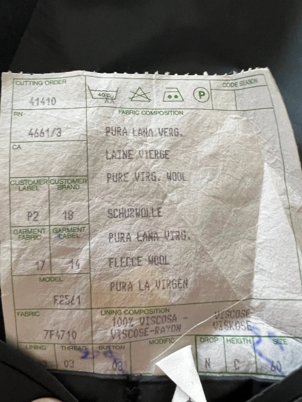 Abito Uomo Facis Pura Lana Vergine Grigio Antracite Taglia 60 (MA31)