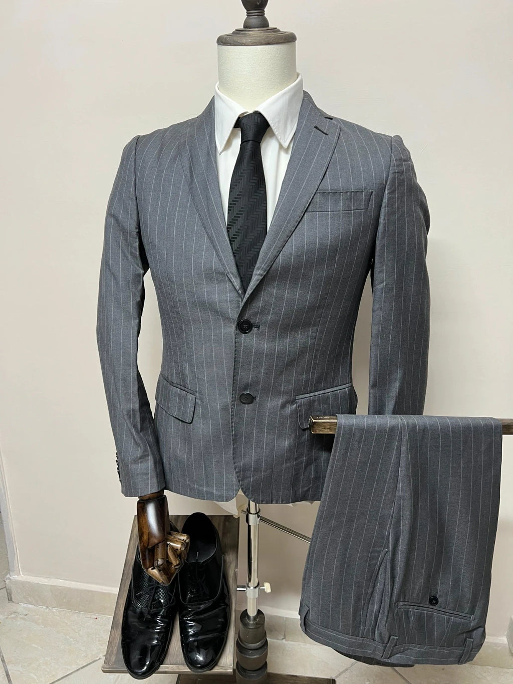 Abito Uomo Libero Milano Cerruti Gessato Grigio Slim Taglia 46 (MA36)
