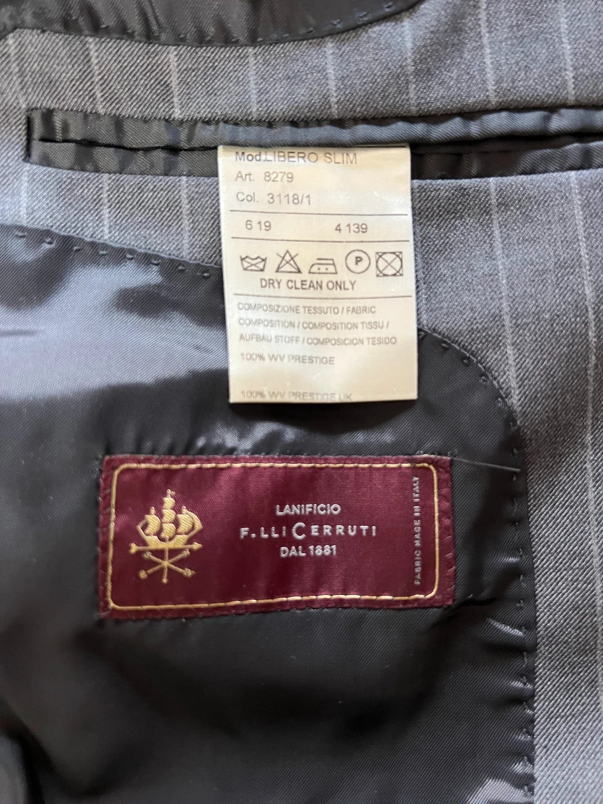 Abito Uomo Libero Milano Cerruti Gessato Grigio Slim Taglia 46 (MA36)