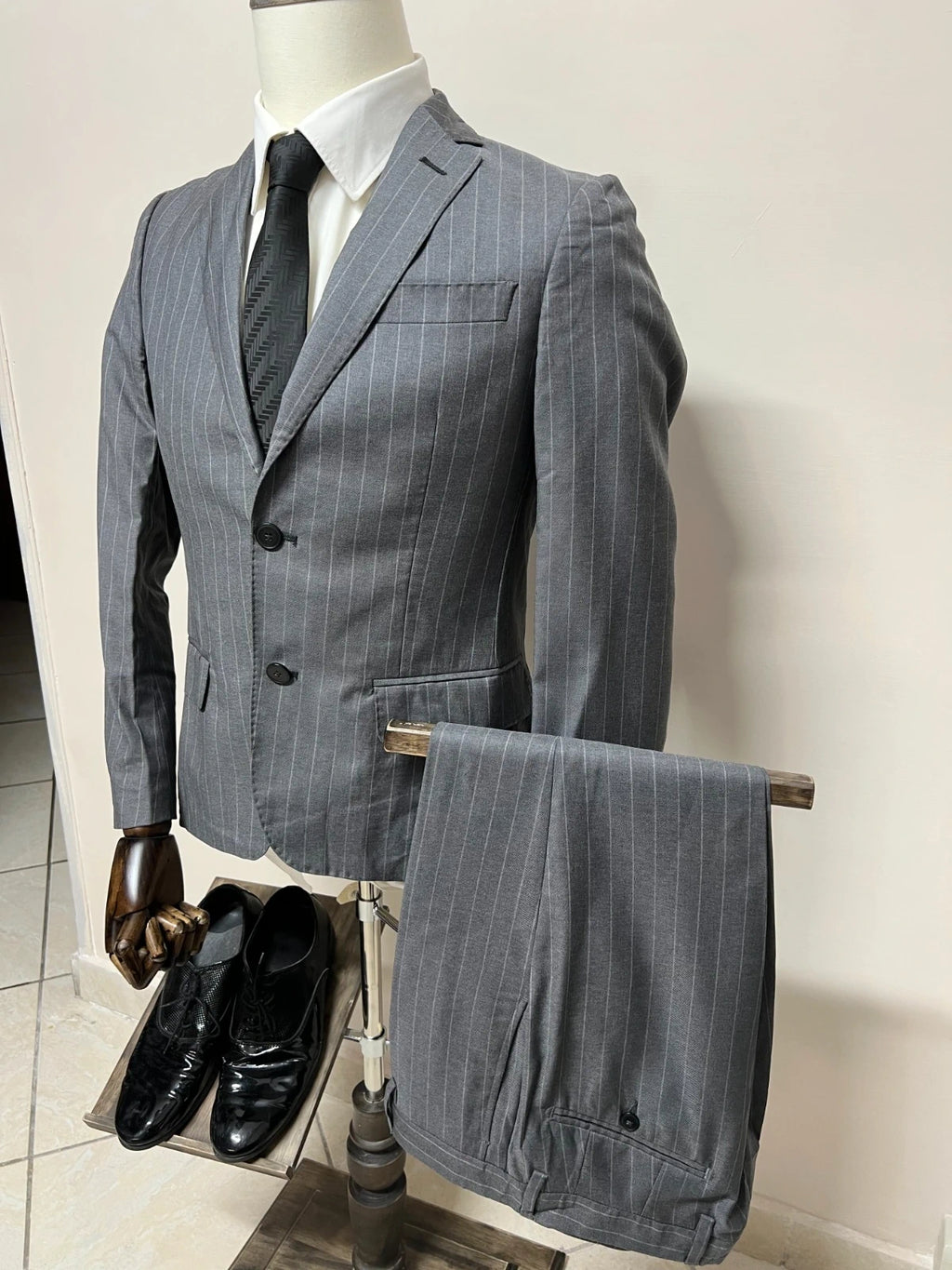 Abito Uomo Libero Milano Cerruti Gessato Grigio Slim Taglia 46 (MA36)