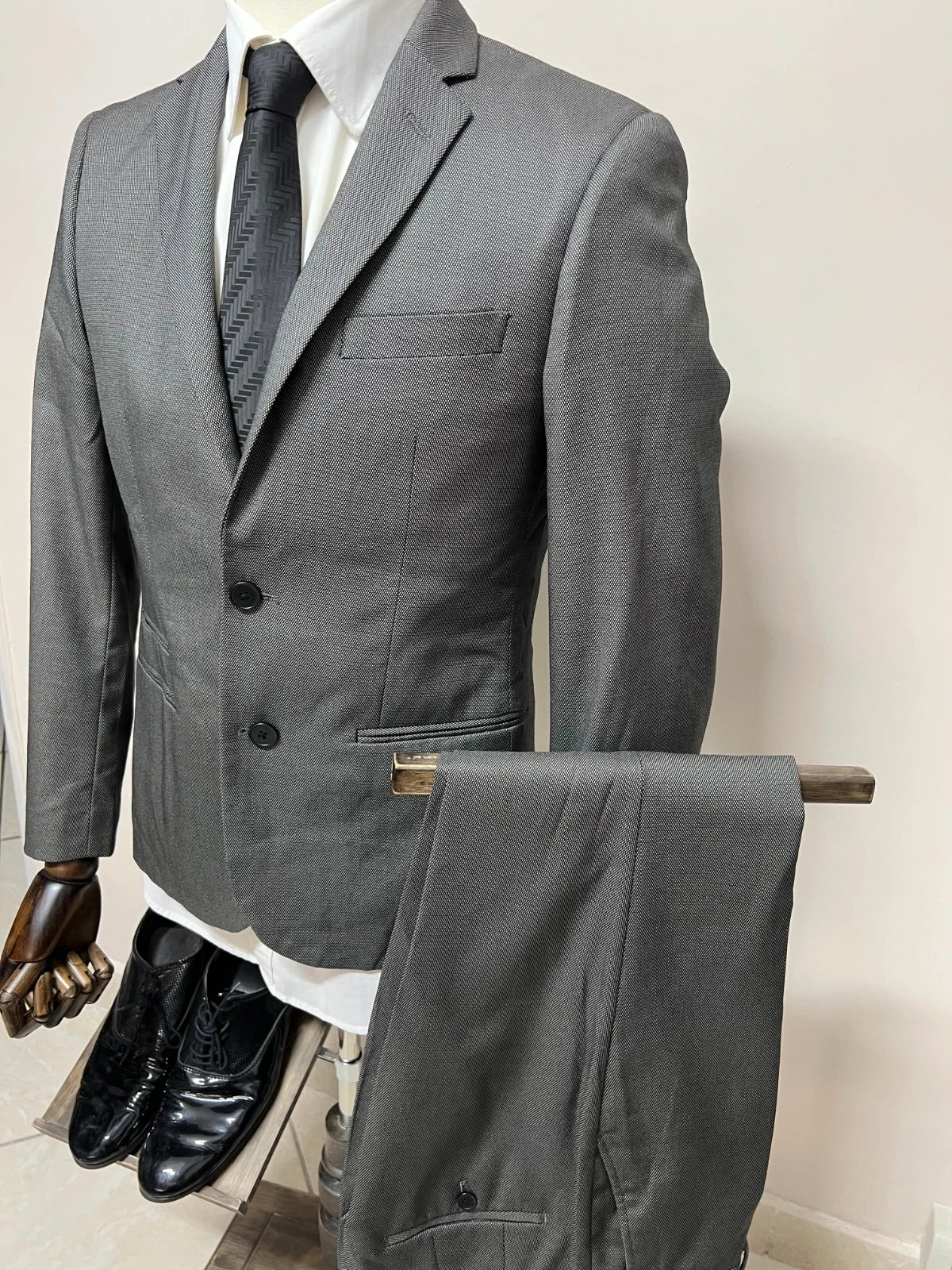 Abito Uomo Conbipel Grigio Elegante Microfantasia Taglia 46 (MA37)