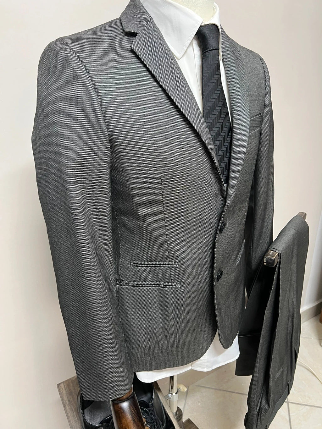 Abito Uomo Conbipel Grigio Elegante Microfantasia Taglia 46 (MA37)