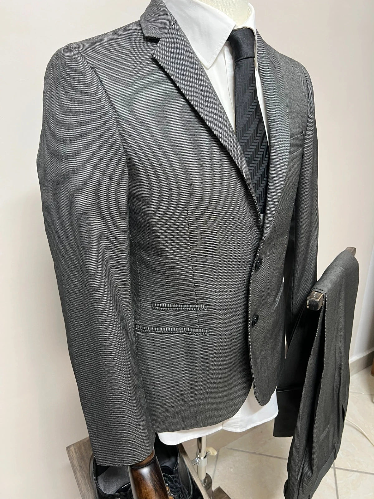 Abito Uomo Conbipel Grigio Elegante Microfantasia Taglia 46 (MA37)