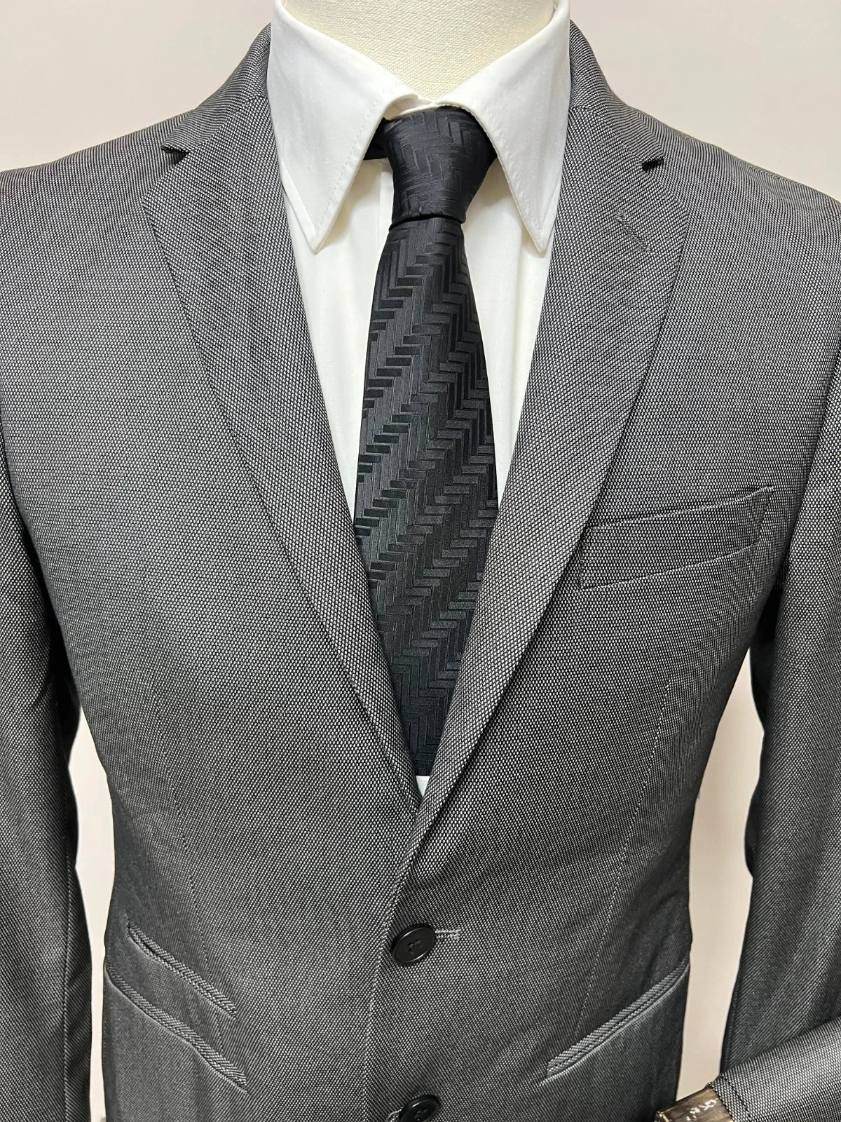 Abito Uomo Conbipel Grigio Elegante Microfantasia Taglia 46 (MA37)