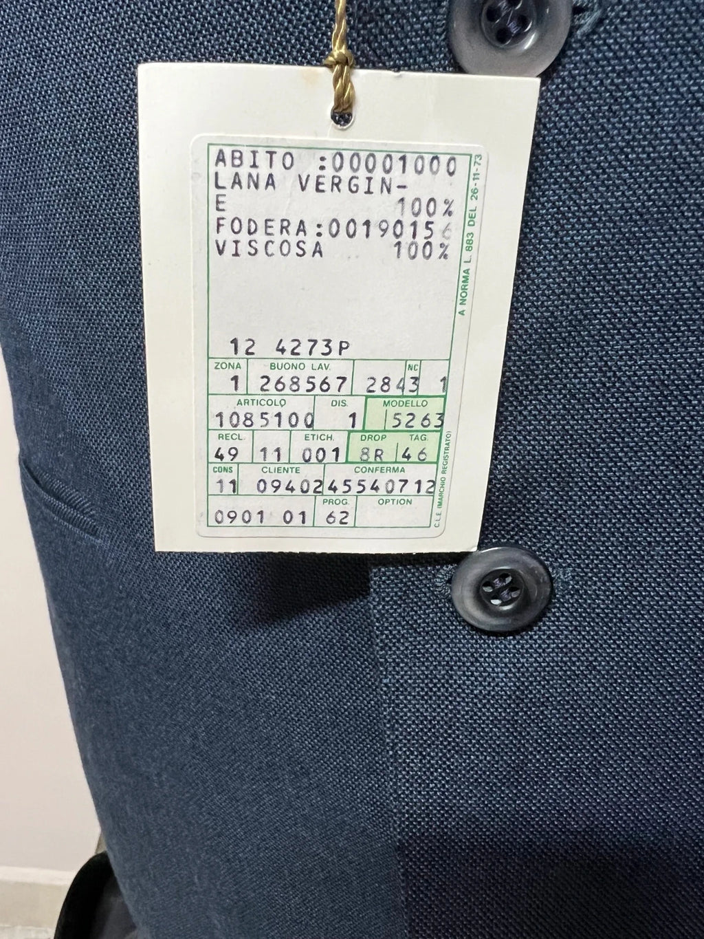 Abito Uomo Lebole Blu 100% Lana Vergine Made in Italy Taglia 46 (MA38)