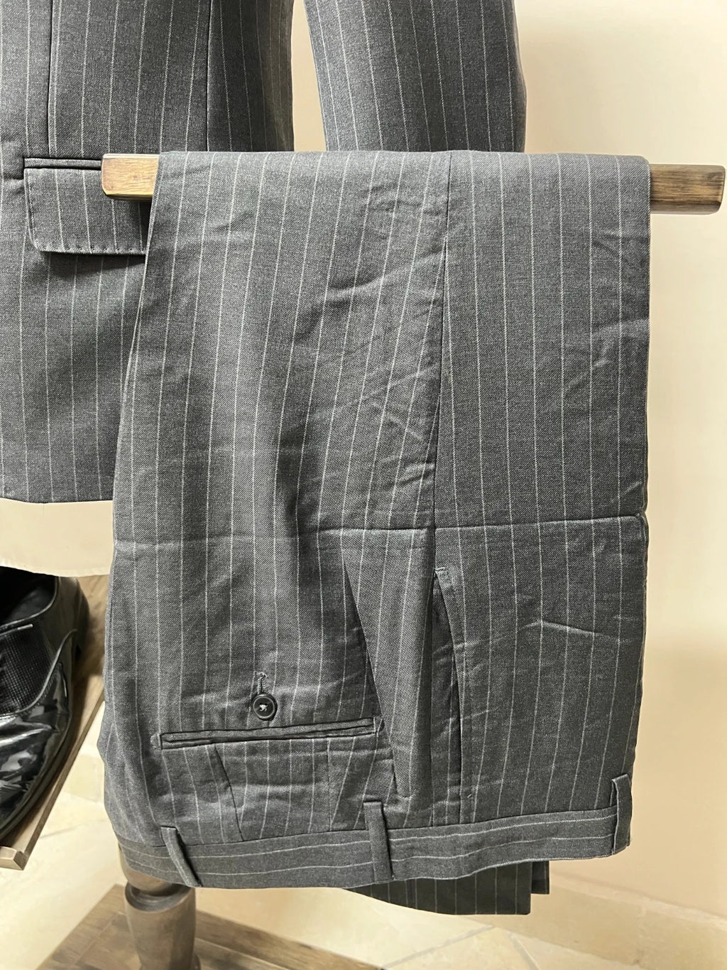 Abito Uomo Libero Milano Cerruti 100% Lana Vergine Gessato Taglia 46 (MA40)