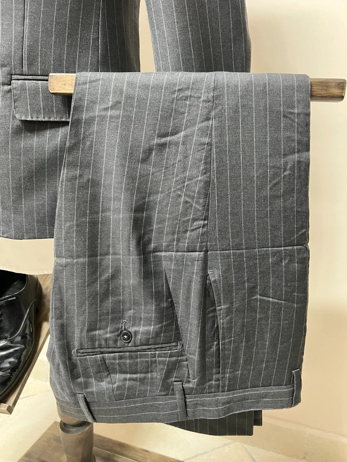 Abito Uomo Libero Milano Cerruti 100% Lana Vergine Gessato Taglia 46 (MA40)