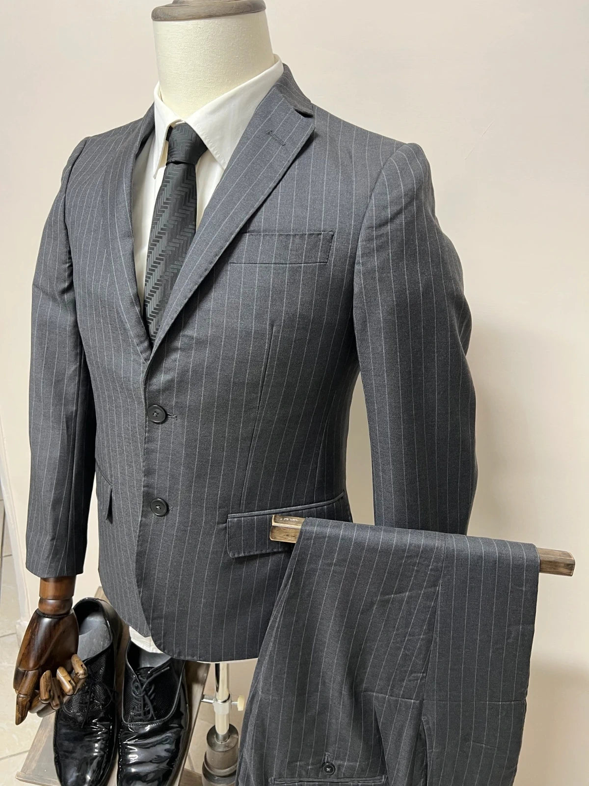 Abito Uomo Libero Milano Cerruti 100% Lana Vergine Gessato Taglia 46 (MA40)