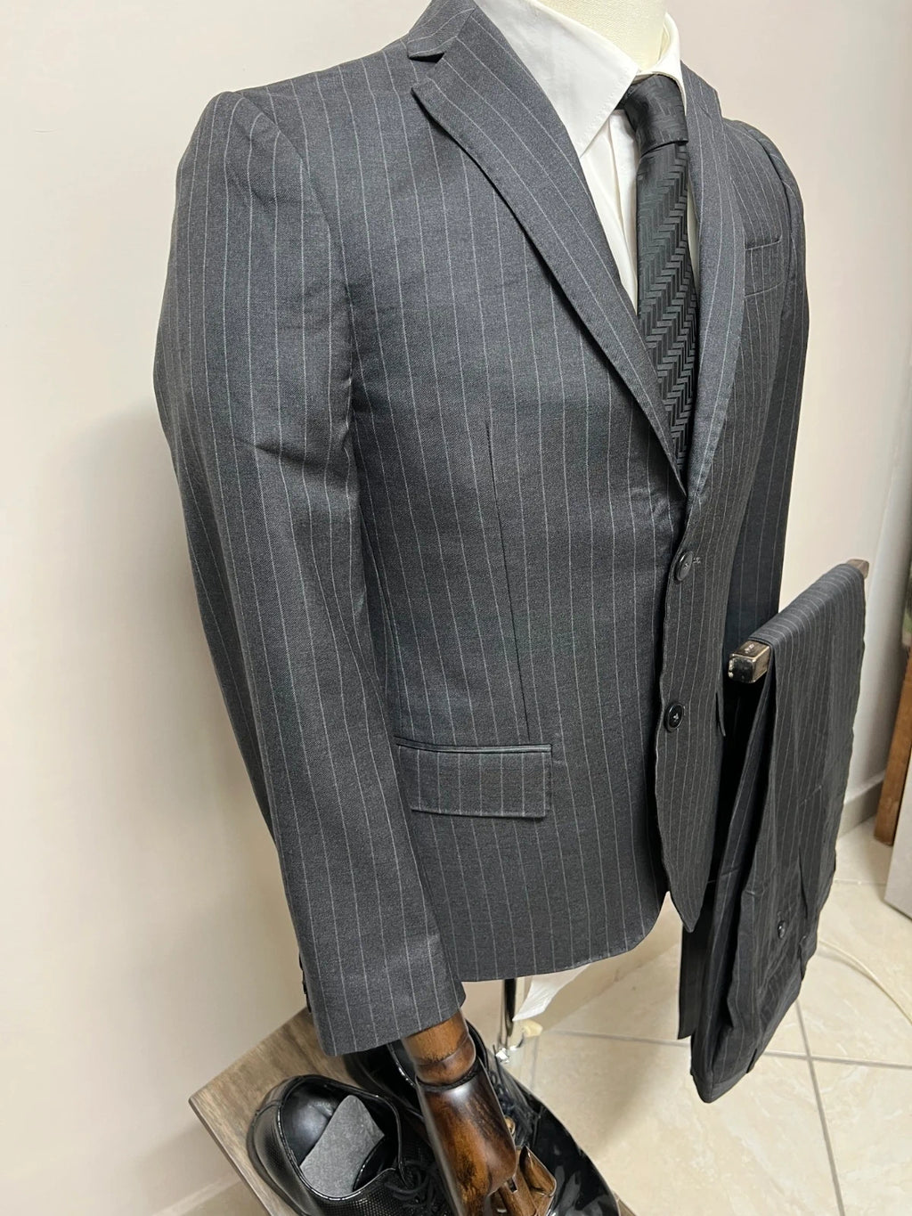 Abito Uomo Libero Milano Cerruti 100% Lana Vergine Gessato Taglia 46 (MA40)