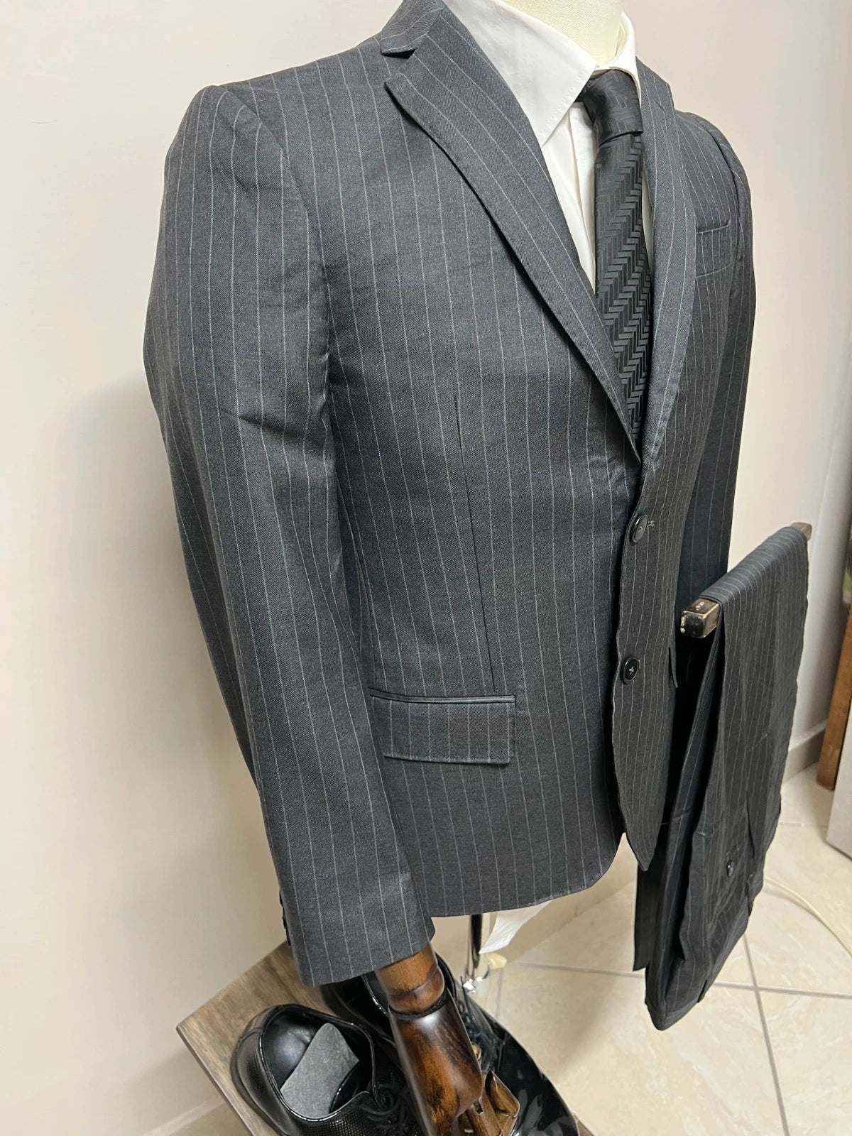 Abito Uomo Libero Milano Cerruti 100% Lana Vergine Gessato Taglia 46 (MA40)