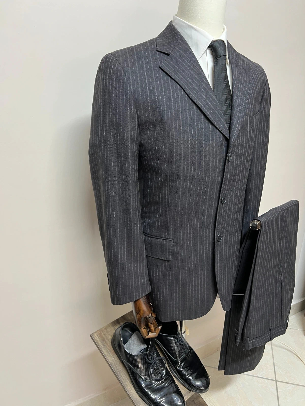 Abito Uomo Bernardi Collection Super 100’s Lana Gessato Taglia 48 (MA42)
