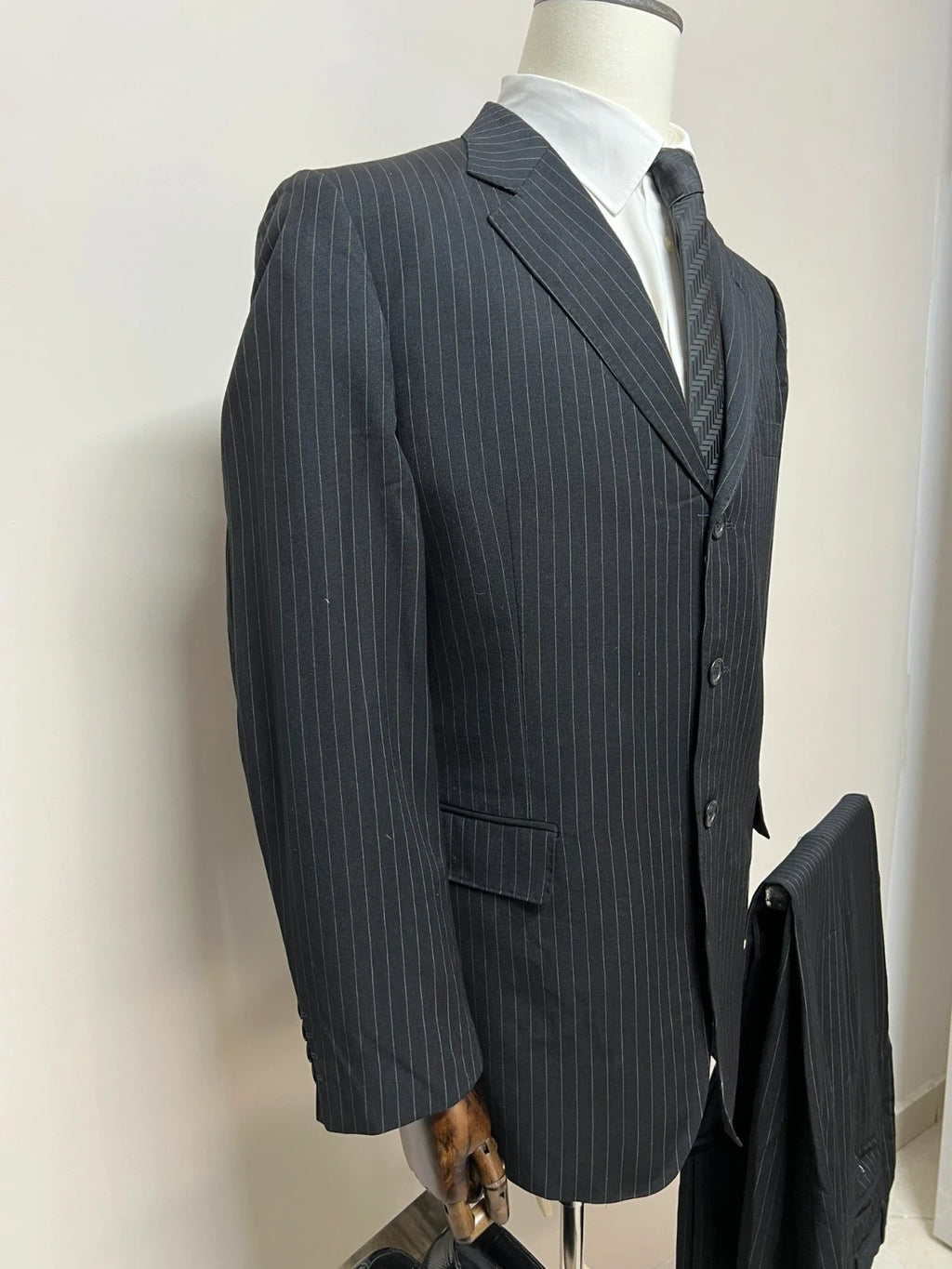 Abito Uomo Studio Milano Facis Extra Fine Lana Merino Gessato Nero Taglia 54 (MA47)