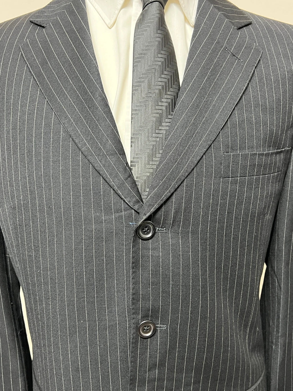 Abito Uomo Studio Milano Facis Extra Fine Lana Merino Gessato Nero Taglia 54 (MA47)
