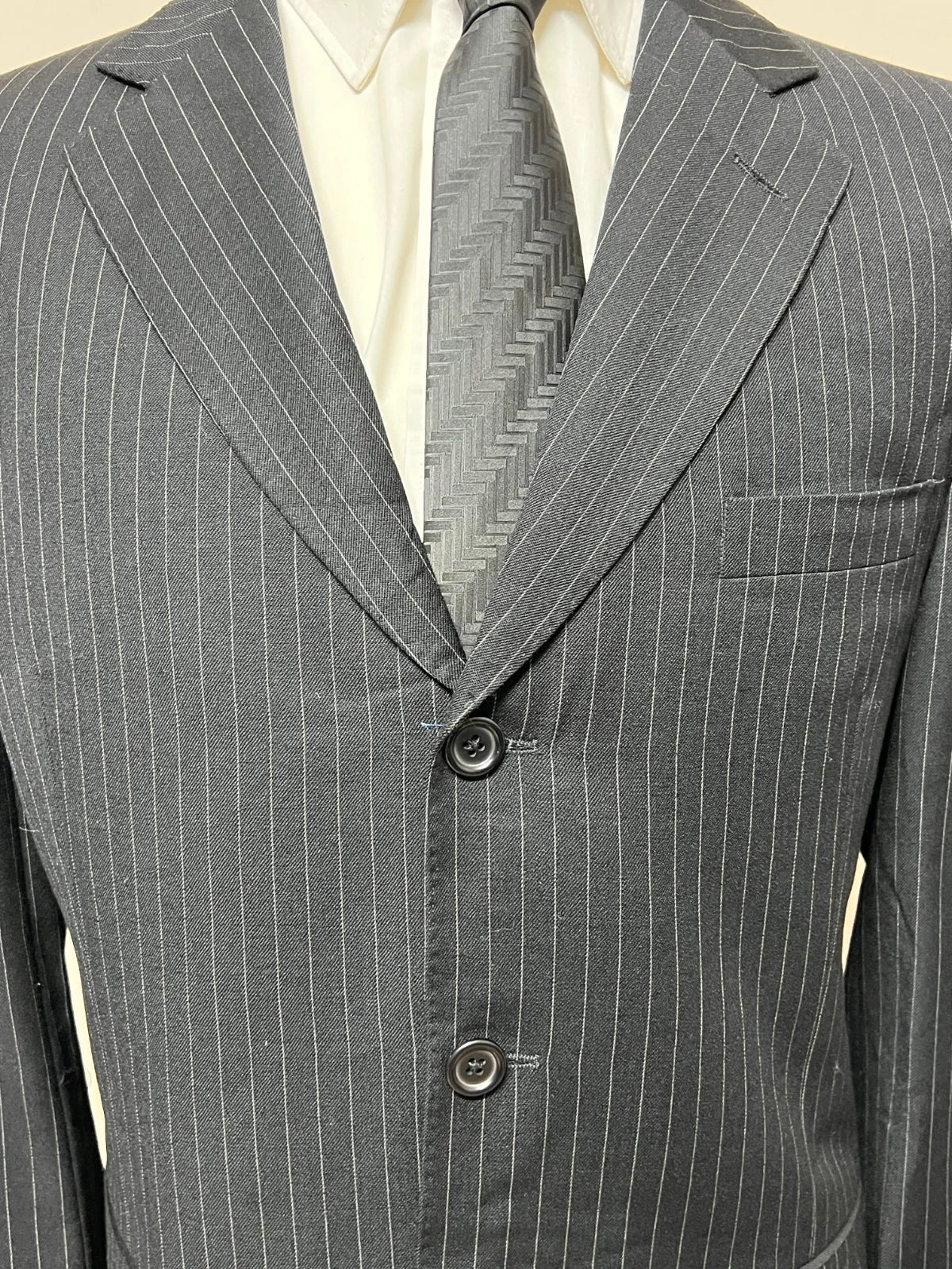 Abito Uomo Studio Milano Facis Extra Fine Lana Merino Gessato Nero Taglia 54 (MA47)