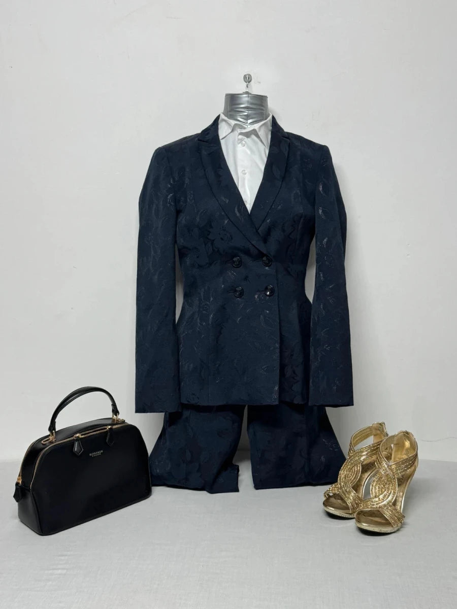 Completo Donna Max&Co Blu Jacquard Floreale Elegante Blazer + Pantalone Taglia S (T14) - TheNewElegance