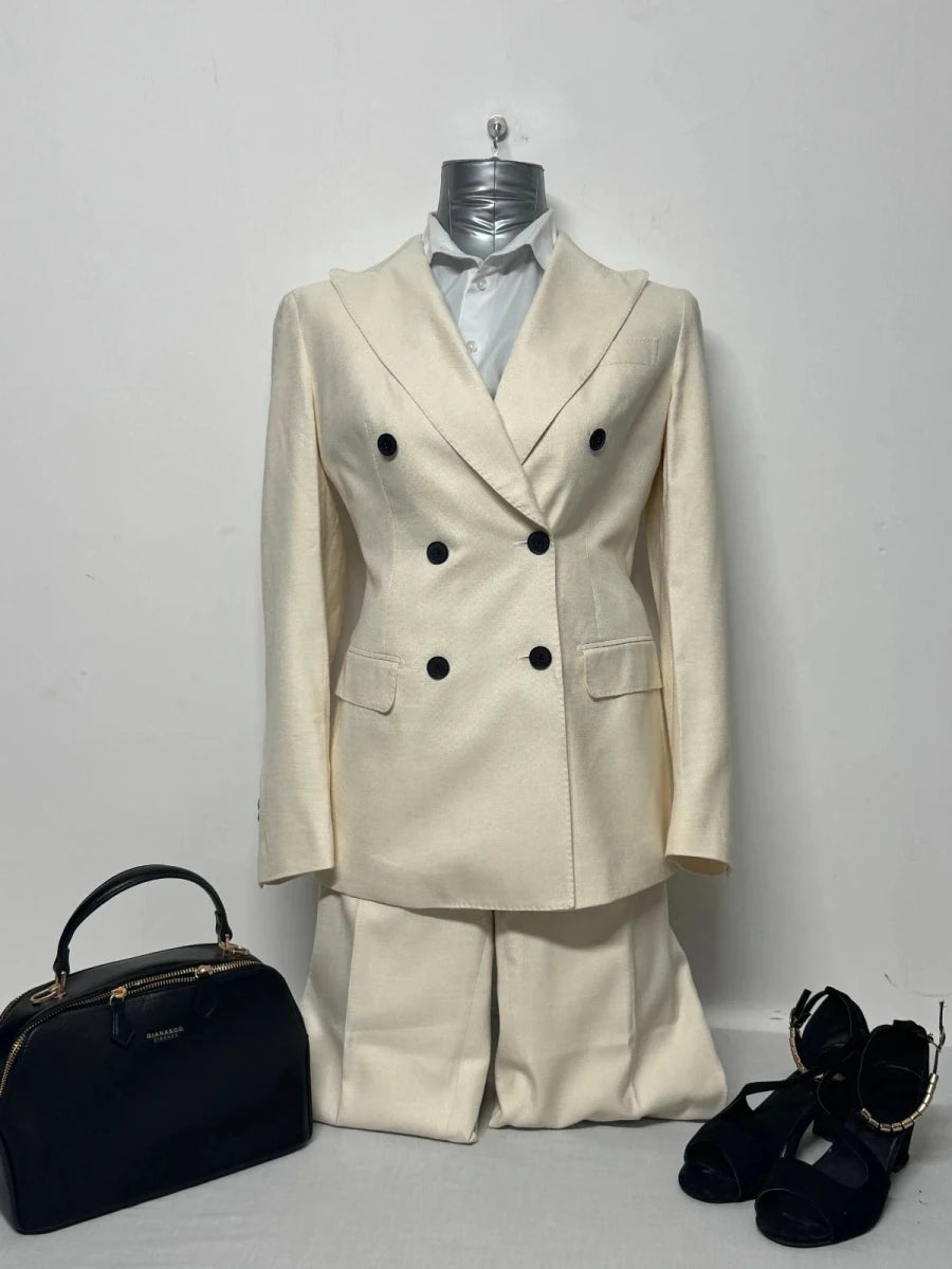 Completo Donna Suistudio Panna Doppiopetto Lana Seta Taglia 42 Elegante Cerimonia (T18) - TheNewElegance