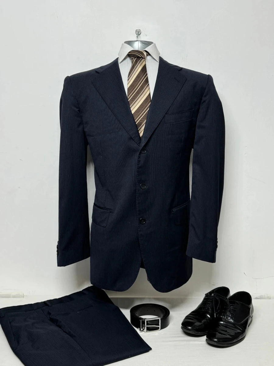 Completo Uomo Boggi Milano Blu Gessato 100% Lana Elegante Taglia 52 - TheNewElegance