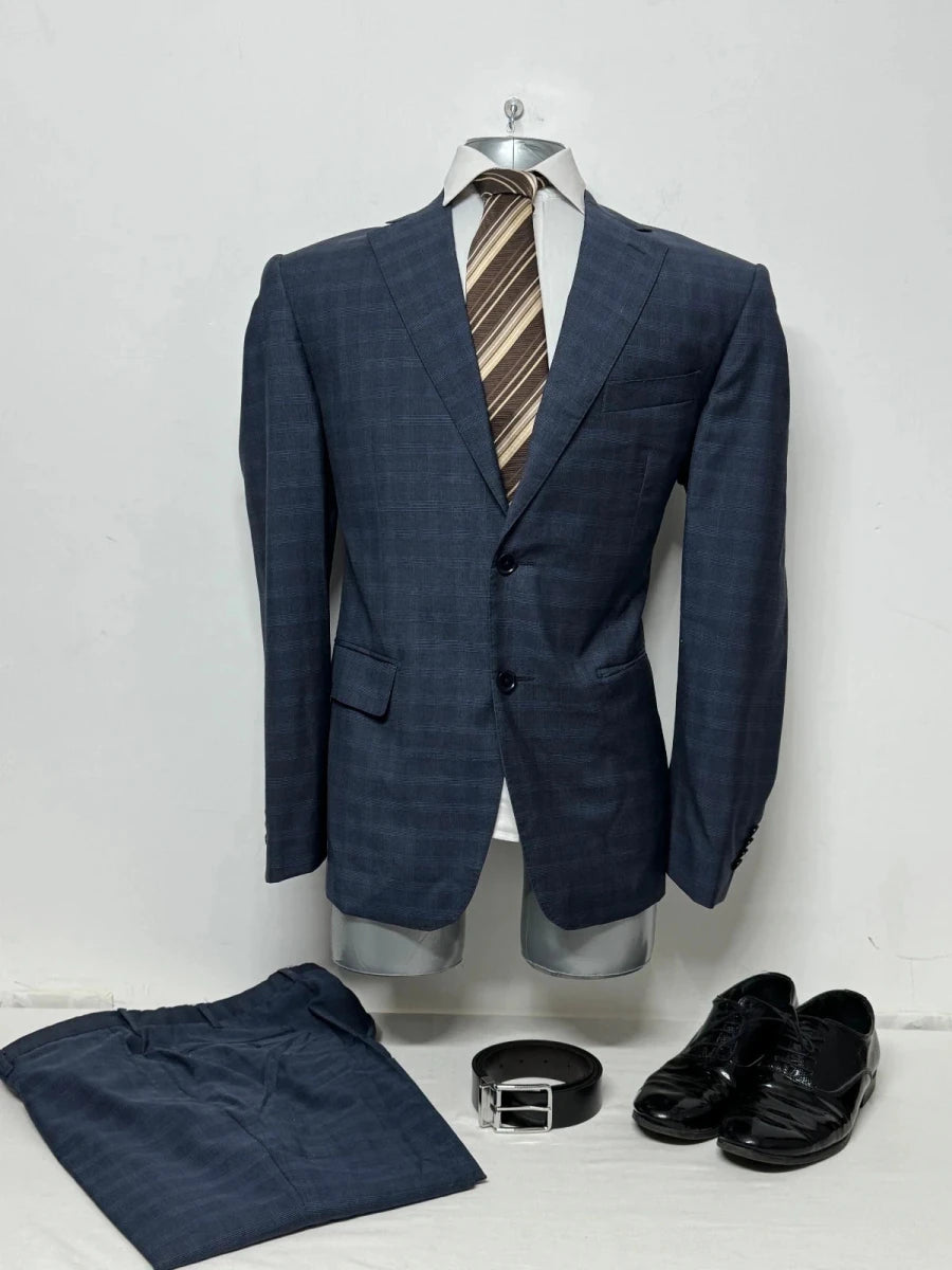 Completo Uomo Facis Profilo Blu Quadri Lana Vergine Made in Italy Taglia 52 - TheNewElegance