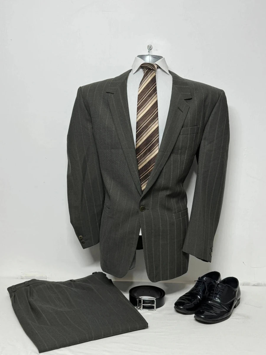 Completo Uomo Istante By Versace Verde Gessato Elegante Vintage Luxury Taglia 54 - TheNewElegance