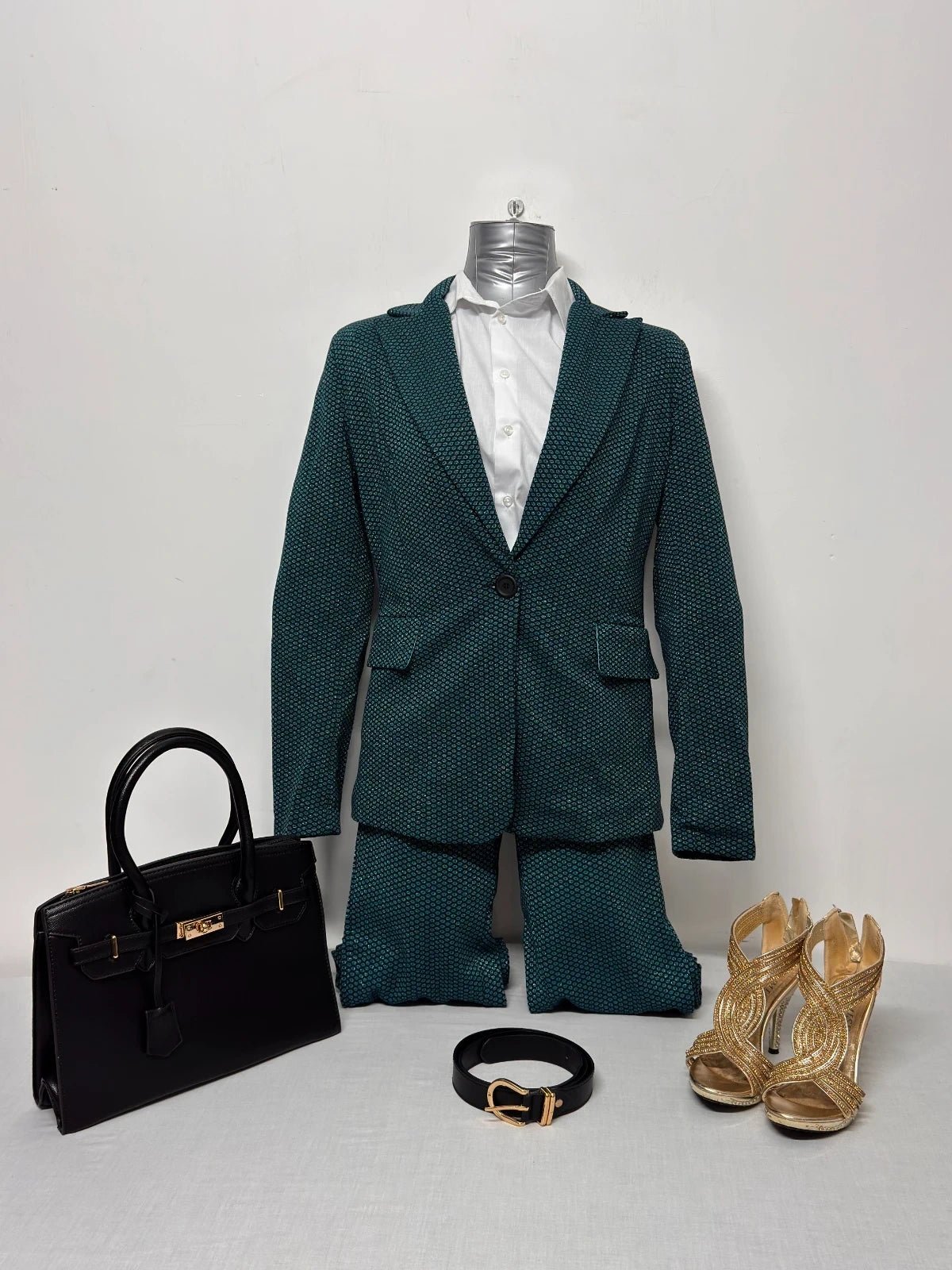 Tailleur Donna Angela Davis Verde Petrolio Giacca Pantalone Elegante Taglia M (T07) - TheNewElegance