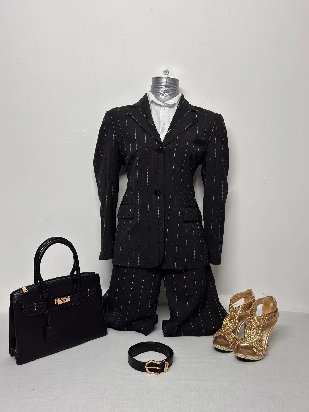 Tailleur Donna Blus & Blus Gessato Nero Elegante Taglia 44 Made in Italy (T12) - TheNewElegance
