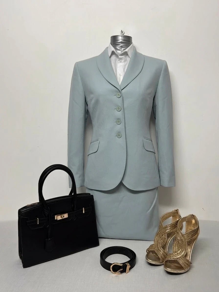 Tailleur Donna Lisa Lucchetti Celeste Elegante Giacca Gonna Taglia 42 Made in Italy (T11) - TheNewElegance