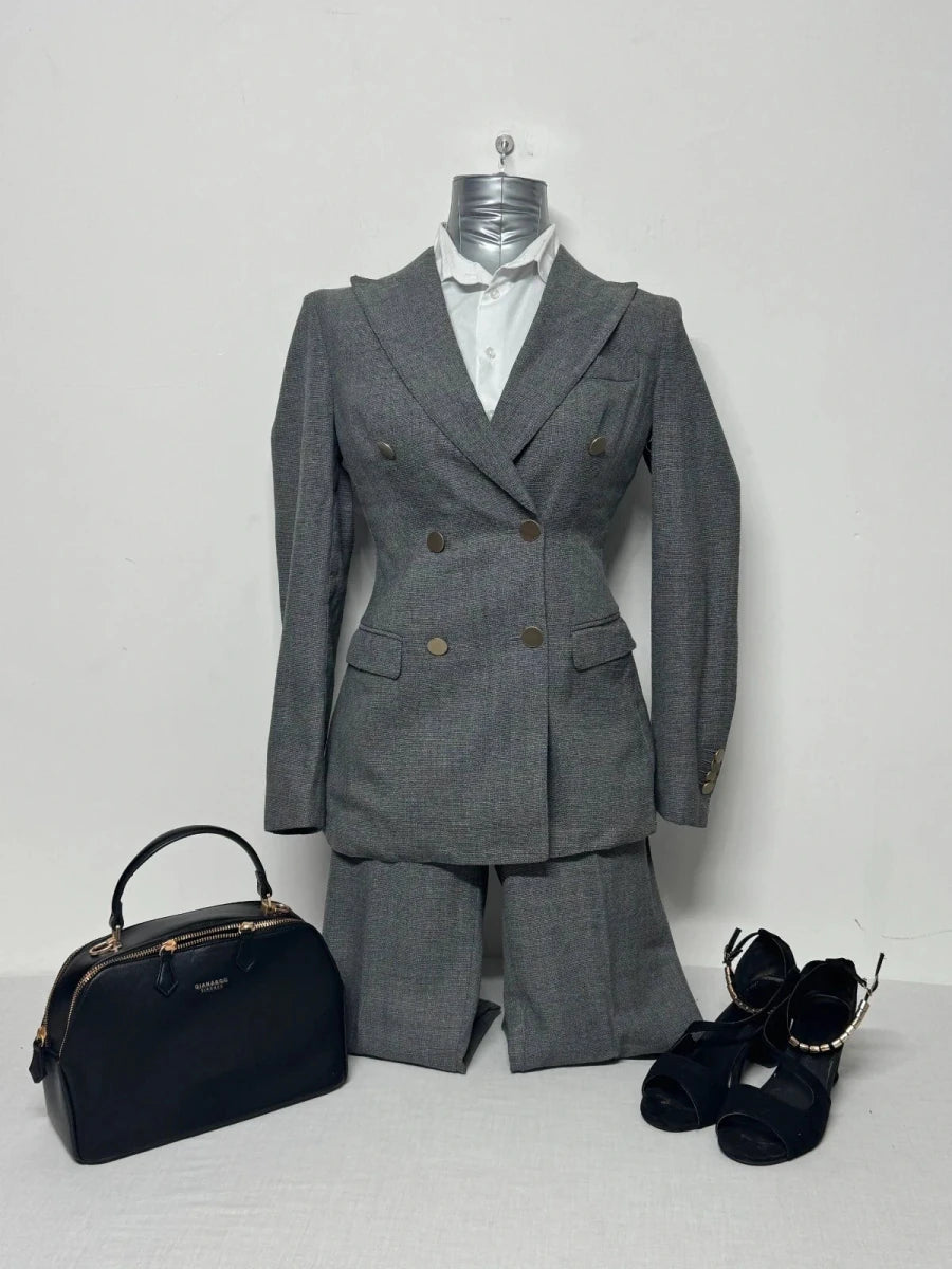 Tailleur Donna Suitstudio Vitale Barberis Lana Grigio Doppiopetto Elegante Taglia M 42 (T17) - TheNewElegance