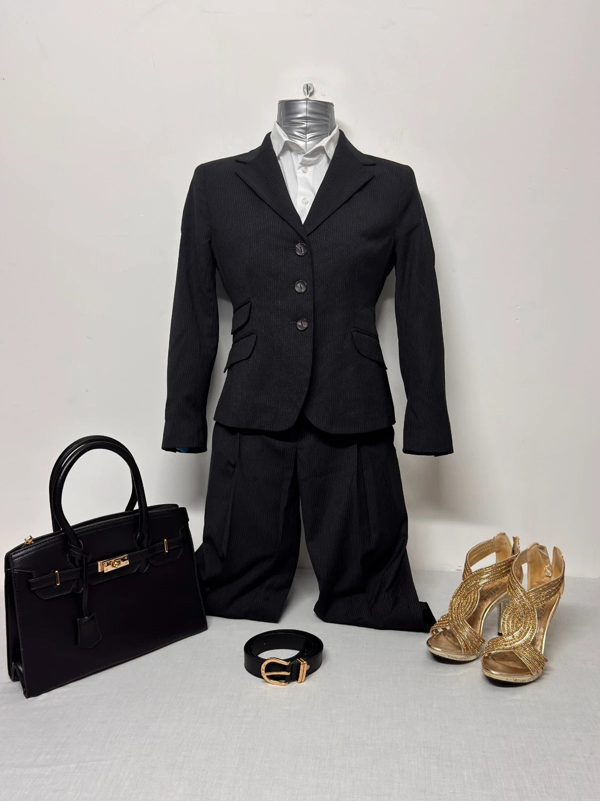 Tailleur Donna Zara Basic Gessato Nero Elegante Giacca Pantalone Taglia S (T06) - TheNewElegance